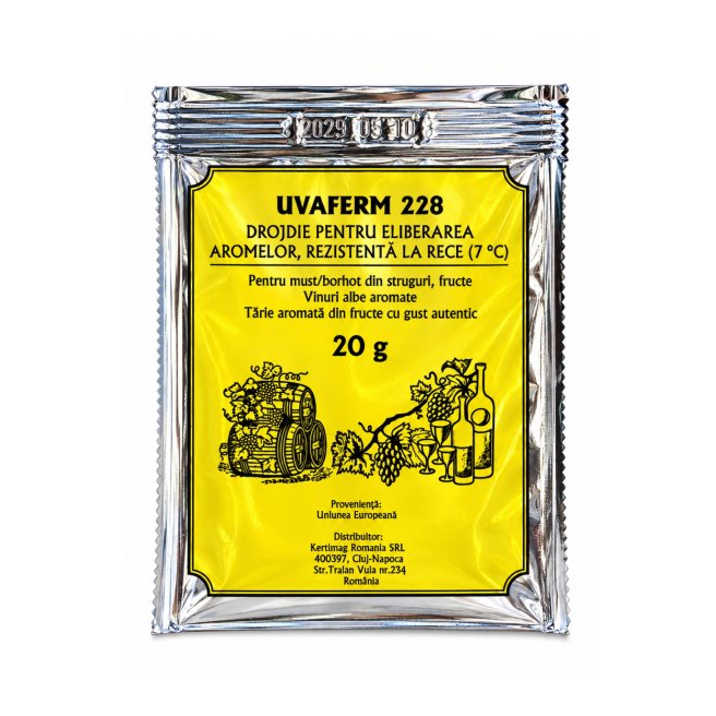 Drojdie pentru eliberarea aromelor, pentru fermentarea vinului alb și al borhotului de fructe - UVAFERM 228, 20g