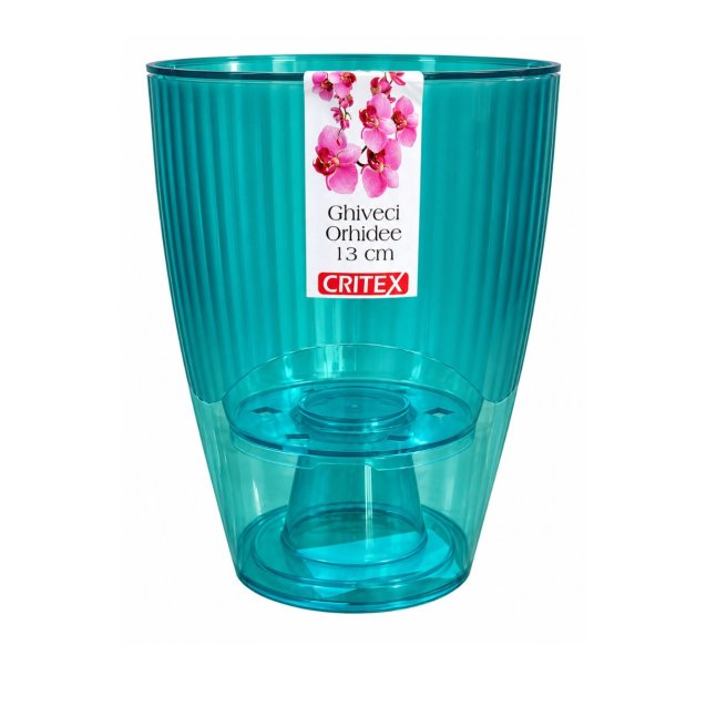 Ghiveci + mască din plastic Critex, pentru orhidee, albastru, D 13.3 cm
