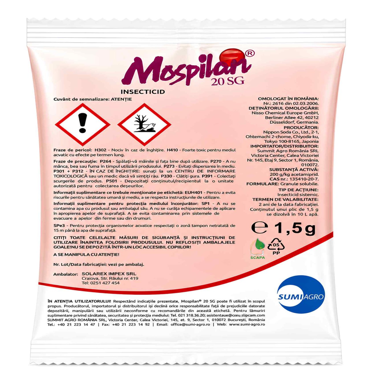 Mospilan 20 SG 1,5g - Solarex - Insecticid sistemic